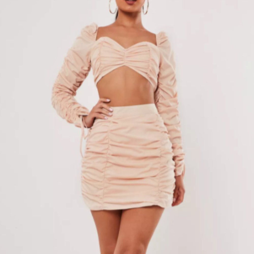 NWT Missguided Blush Co Ord Ruched Milkmaid Set